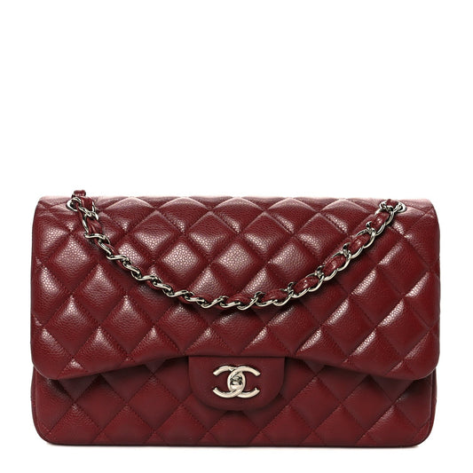 Caviar Quilted Jumbo Double Flap Dark Red