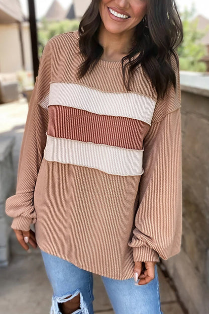 Top de manga farol con cordones y patchwork beige claro