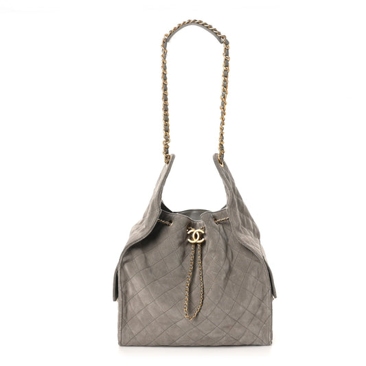 Suede Quilted Medium Chanel 25 Handbag Dark Grey