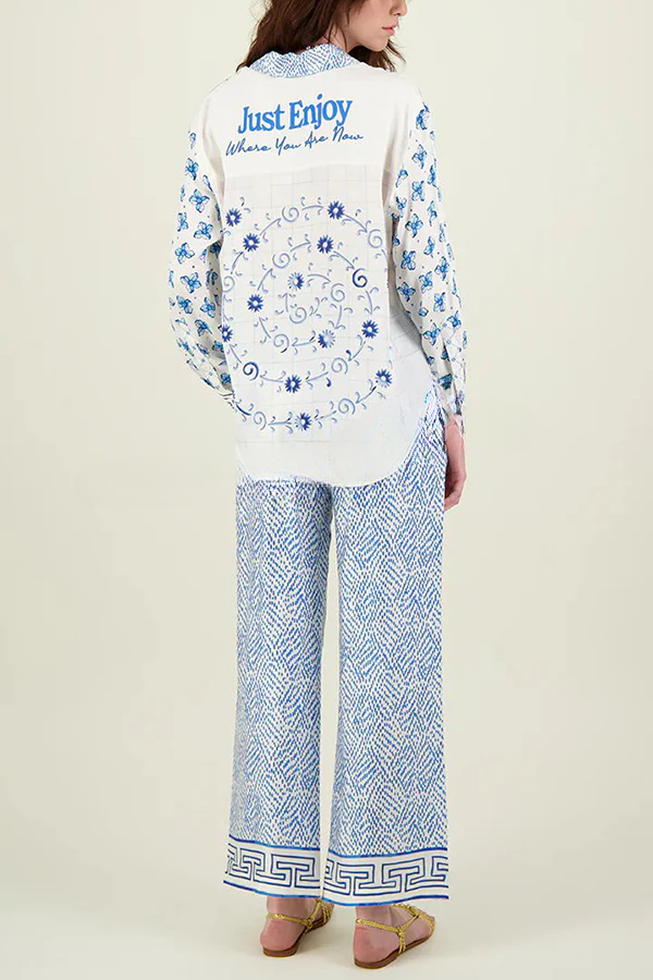 Conjunto de camisa holgada de manga larga y pantalón con cintura elástica con estampado único de dragón estilizado en satén