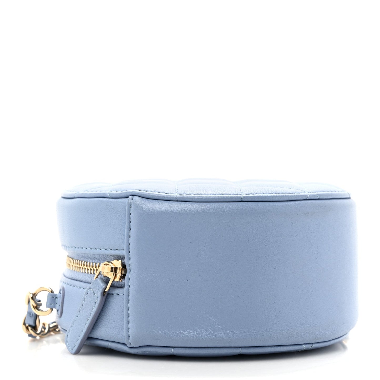 Lambskin Quilted Round Clutch With Chain Light Blue