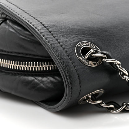 Aged Calfskin Quilted Easy Zip Flap Bag Black