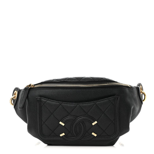 Caviar Quilted Filigree Waist Bag Black
