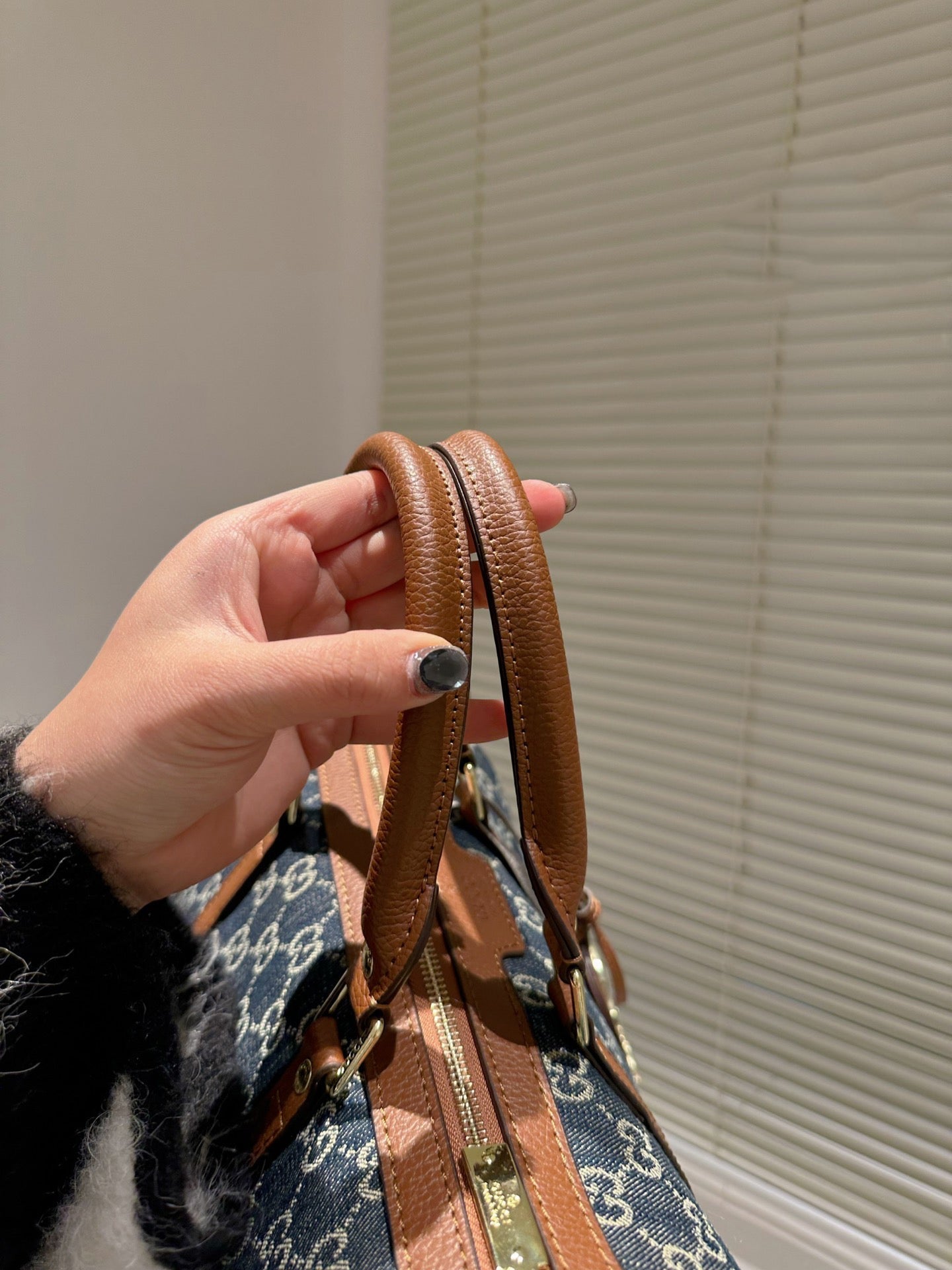 Gucci 247205 Blue Vintage Web Gg Denim Boston Bag