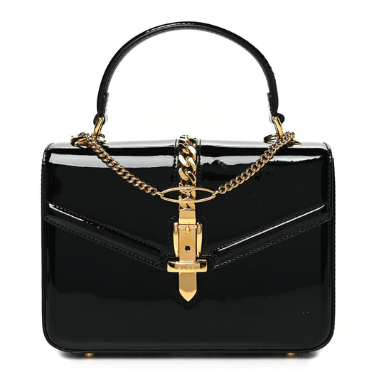 Mousse Top Patent Mini Sylvie 1969 Top Handle Bag Black