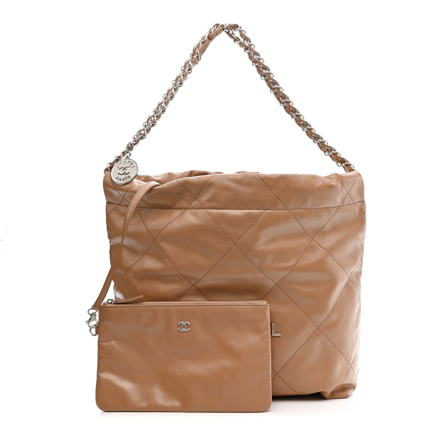 Shiny Calfskin Quilted Small Chanel 22 Beige