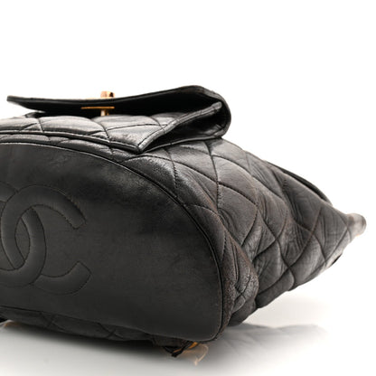 Lambskin Quilted Drawstring Backpack Black