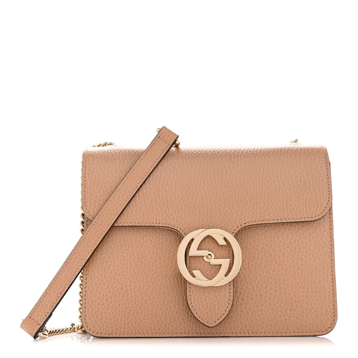 Dollar Calfskin Small Interlocking G Shoulder Bag Camelia