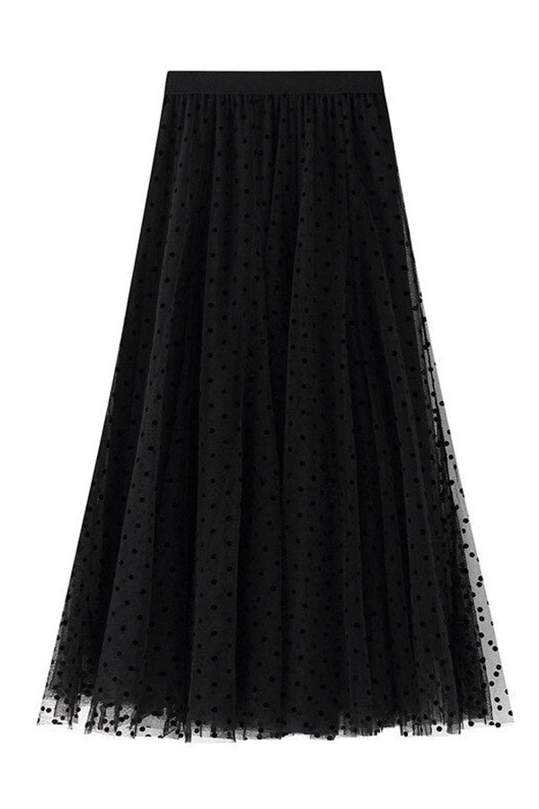 Vestido princesa con falda de gasa de cintura alta y lunares