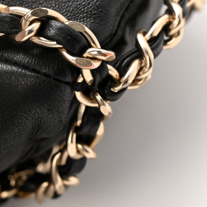 Lambskin Bucket Chain Drawstring Bag Black