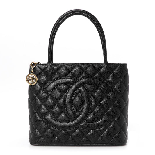 Caviar Quilted Medallion Tote Black