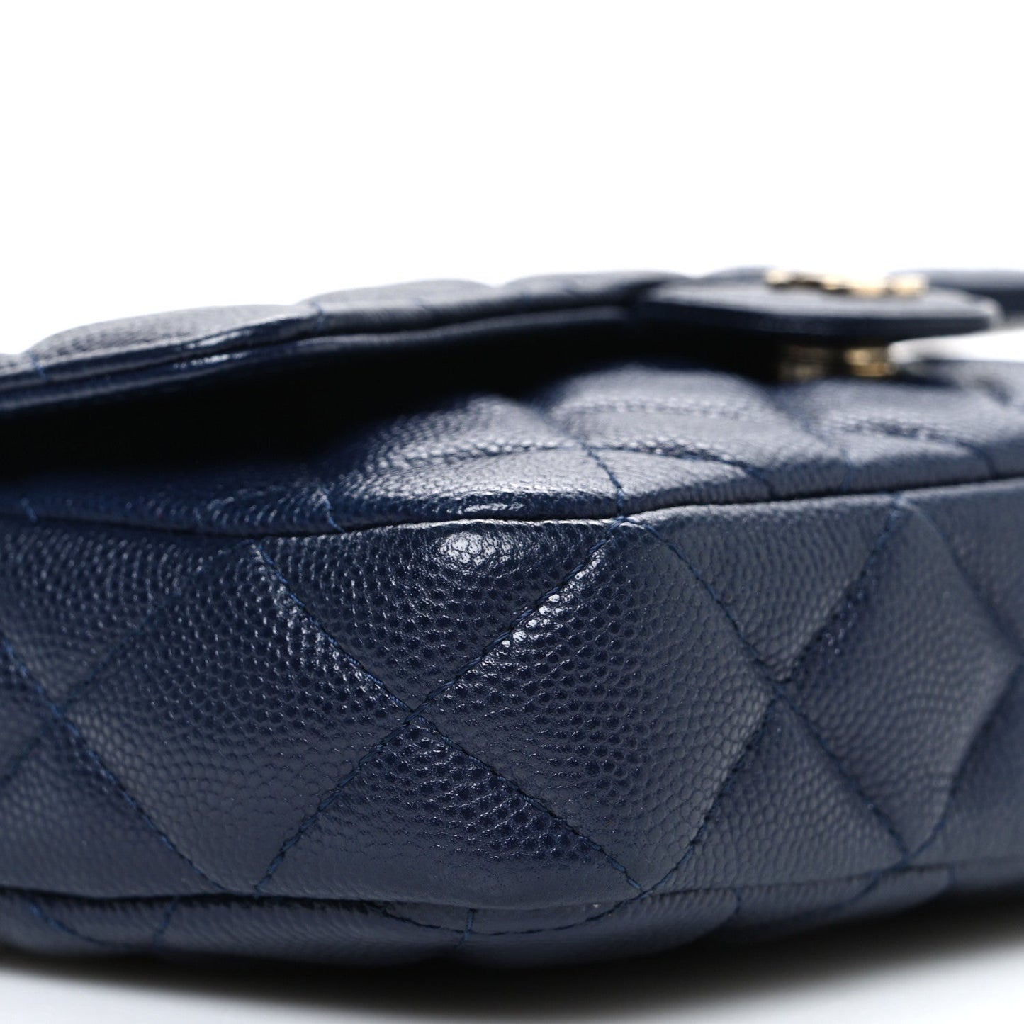 Caviar Quilted Flap Phone Holder With Chain Navy Blue