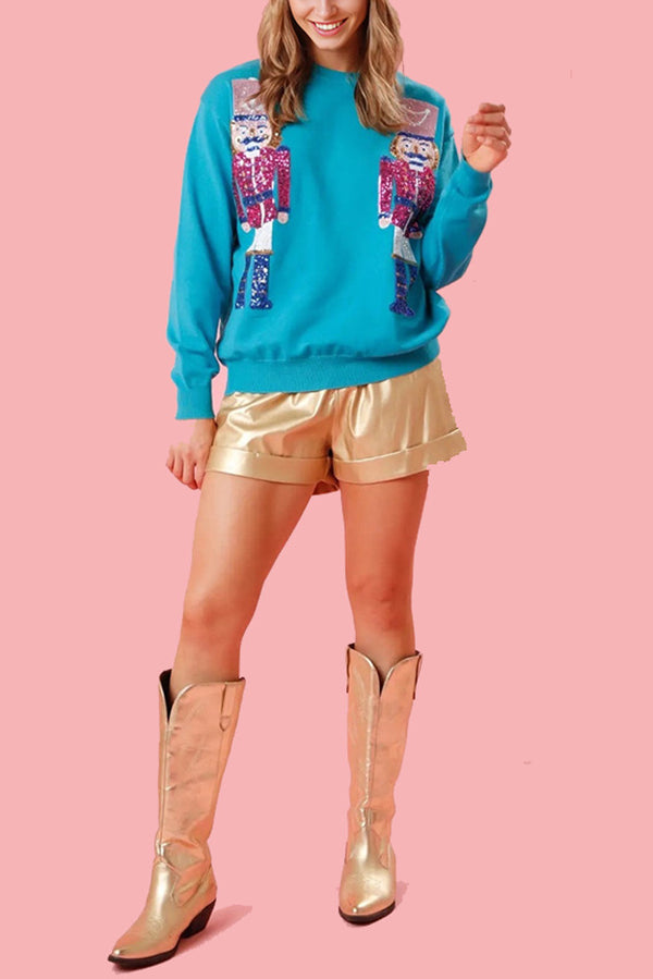 Sudadera holgada informal con cuello redondo y lentejuelas de Christmas Guards
