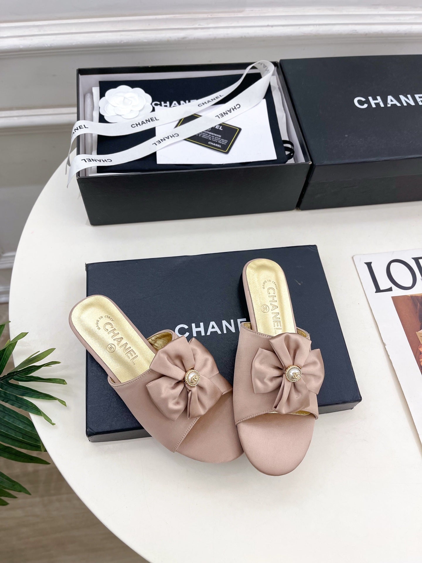 CC 26s Bow Slippers Dusty Rose Satin Sheepskin 586898