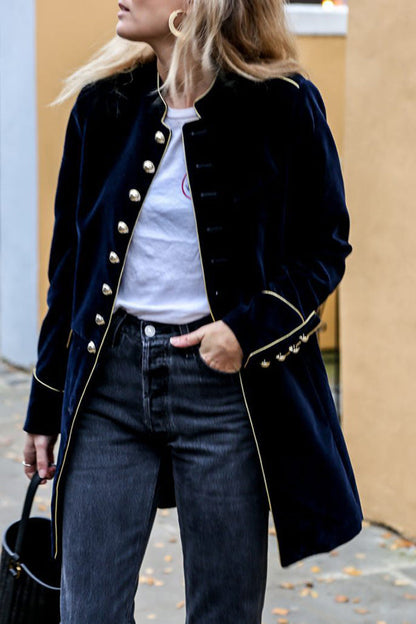 Chaqueta de mujer con múltiples botones y patchwork de terciopelo cálido
