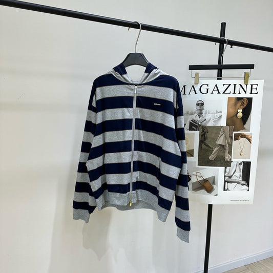 Miu 26s Striped Jersey Hoodie Blue Gray Cotton 349687