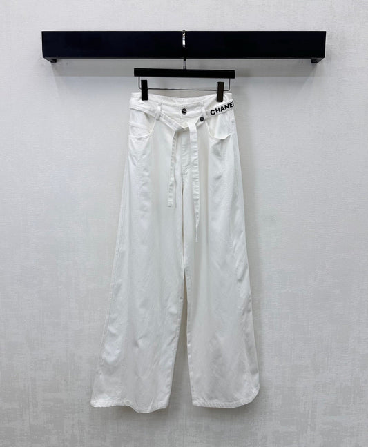 CC Wide-Leg Trousers White Cotton Lyocell 350198