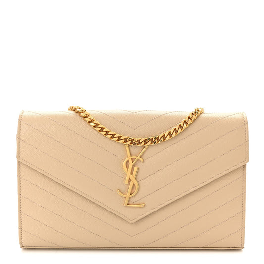 Grain De Poudre Matelasse Chevron Monogram Chain Wallet Nude Powder