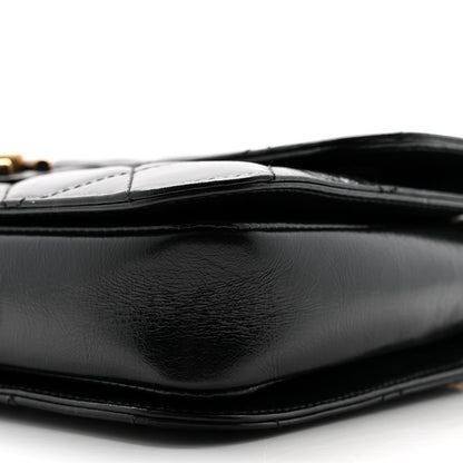 Glazed Calfskin Quilted Medium Perfect Edge Flap Black