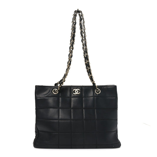 Calfskin Stitched Chocolate Bar Shopping Tote Black