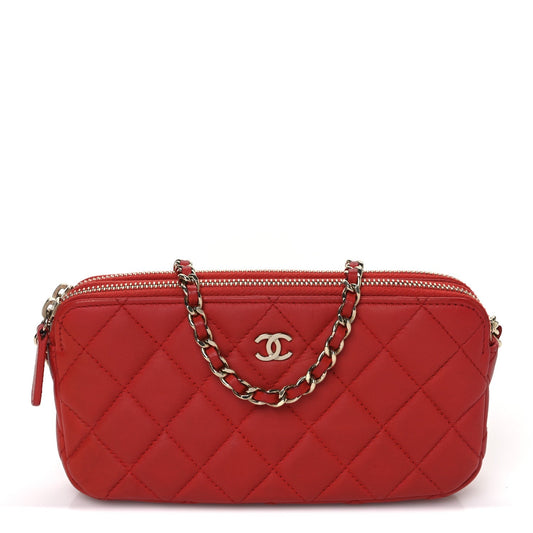 Lambskin Quilted Small Clutch With Chain Red
