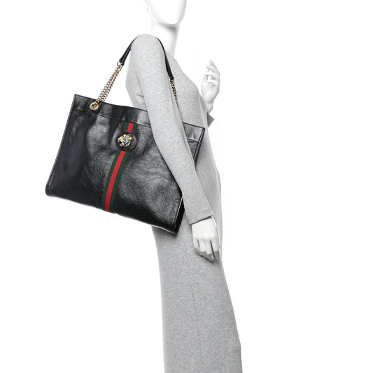 Calfskin Large Rajah Chain Tote Black