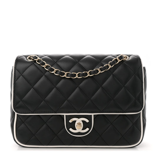 Lambskin Quilted Resin CC Flap Bag Black White