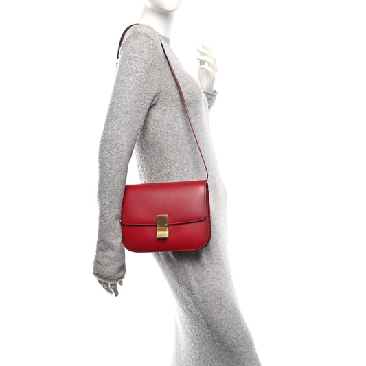 Box Calfskin Medium Classic Box Flap Bag Red