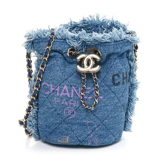 Denim Quilted Mood Mini Bucket With Chain Blue Multicolor