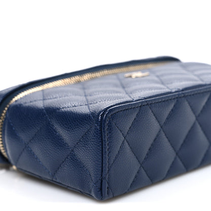 Caviar Quilted Top Handle Slim Vanity With Chain Navy