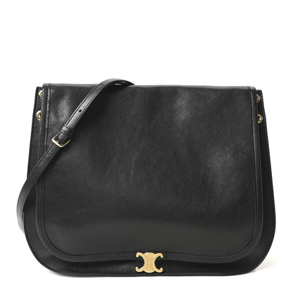 Shiny Lambskin Soft Triomphe Besace Bag Black