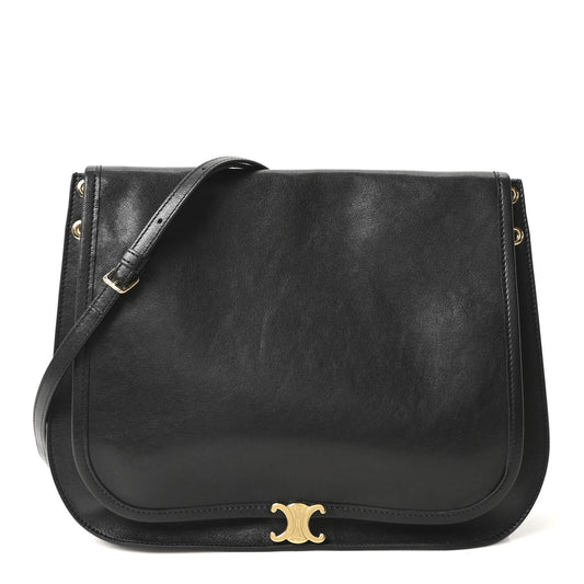 Shiny Lambskin Soft Triomphe Besace Bag Black