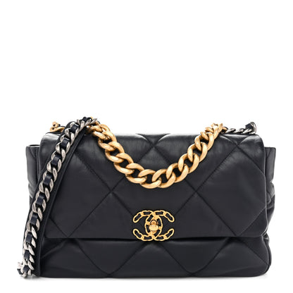Goatskin Quilted Large Chanel 19 Flap Navy Blue