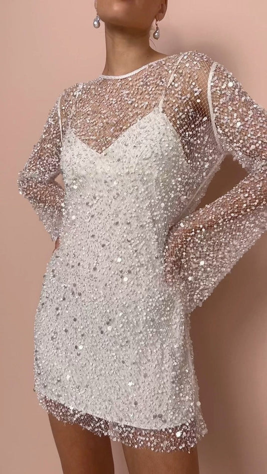 Foam Beads Mesh Two-piece Sling Dress
