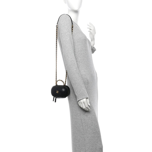 Lambskin Quilted CC Bubble Vanity Case With Chain Black