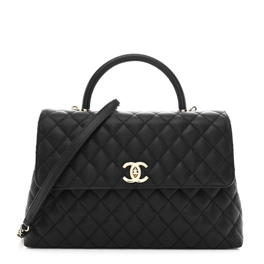 Caviar Quilted Medium Coco Handle Flap Black