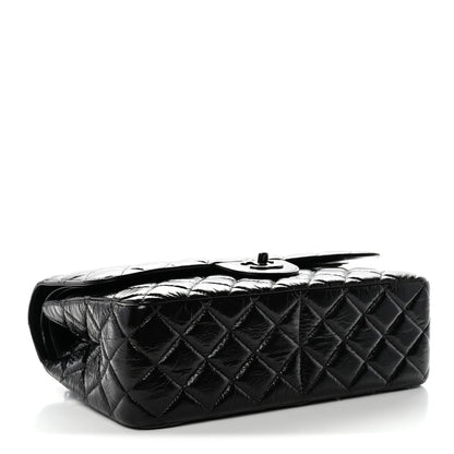 Shiny Distressed Calfskin Quilted Jumbo Double Flap So Black