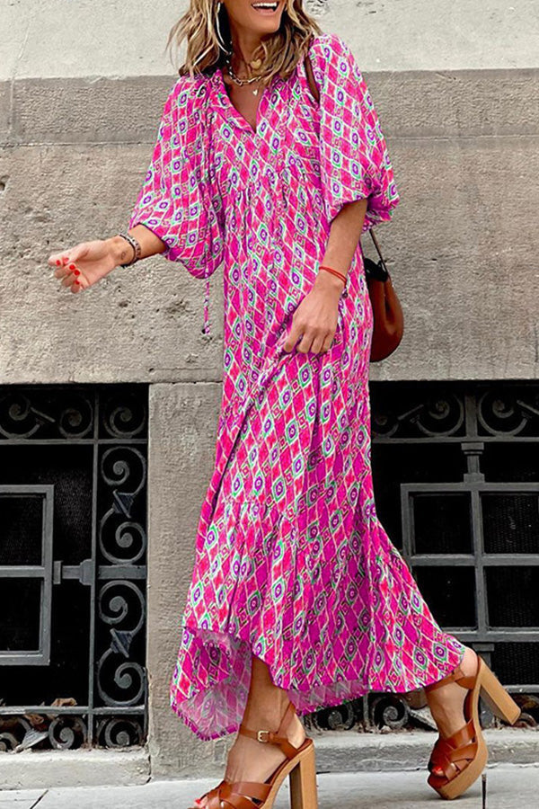 Vestido bohemio midi de manga corta