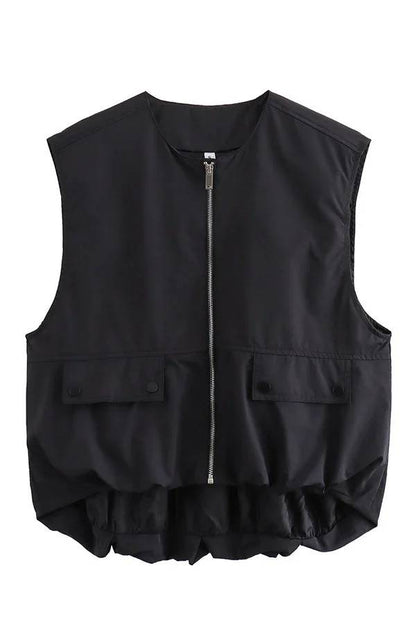 Chaleco informal holgado sin mangas con bolsillos a la moda