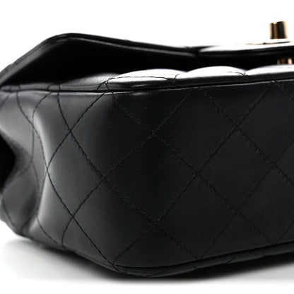 Lambskin Quilted Mini Top Handle Rectangular Flap Black