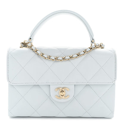 Caviar Quilted Mini Retro Twist Top Handle Flap Light Blue