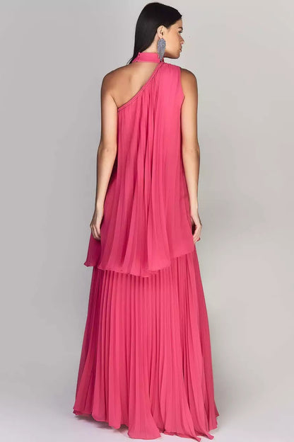 Vestido largo de gasa plisado en capas Sylvia 