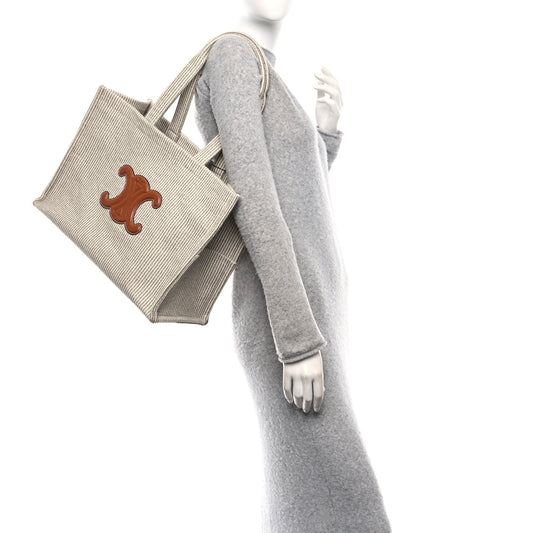 Canvas Calfskin Striped Triomphe Large Cabas Beige