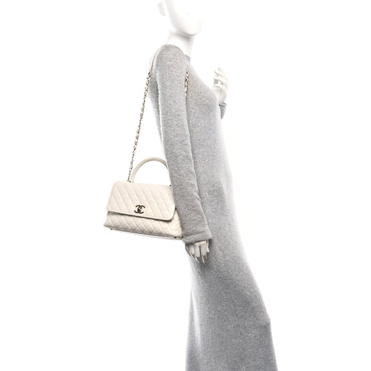 Caviar Quilted Small Coco Handle Flap White