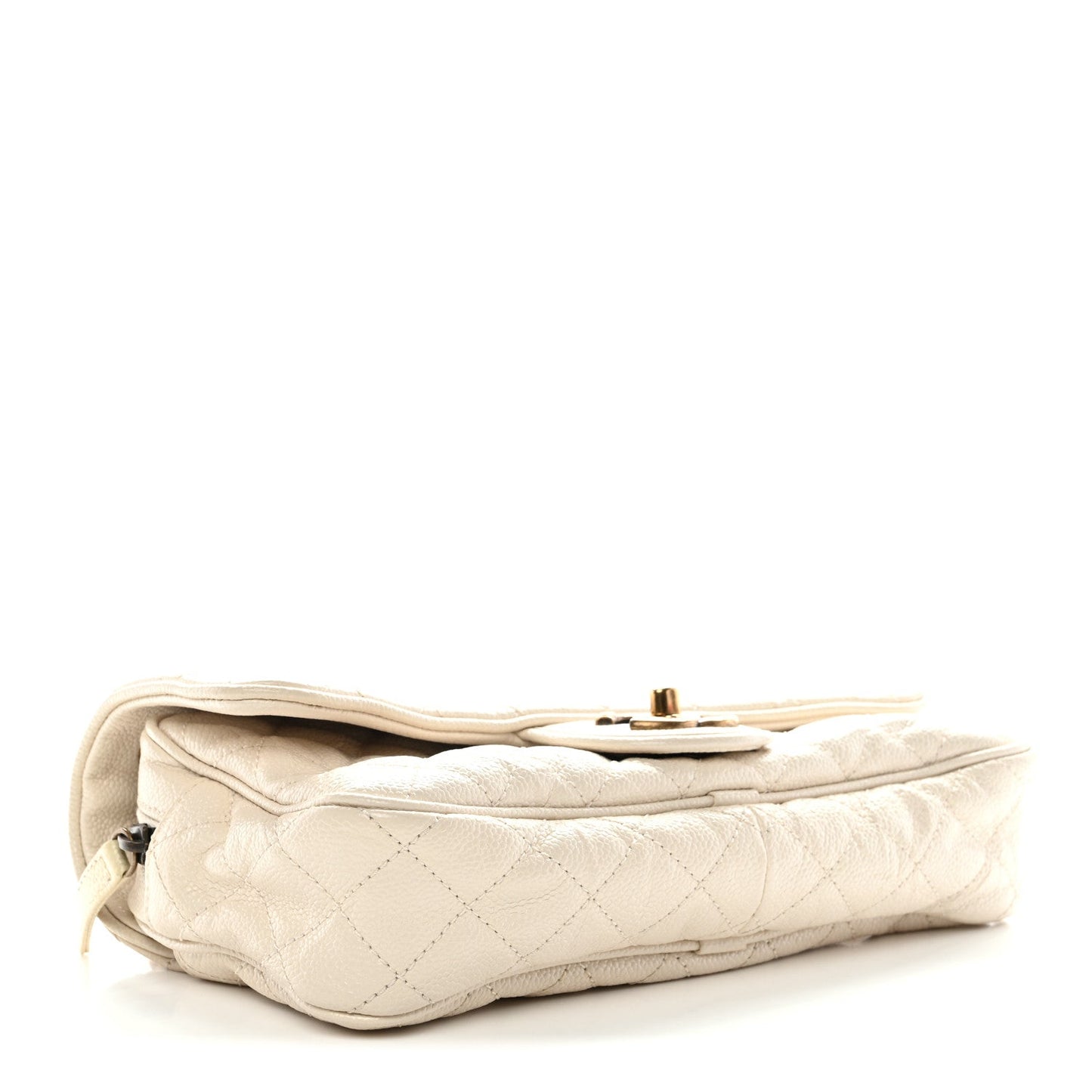 Crumpled Grained Calfskin Quilted Small Shiva Flap Beige