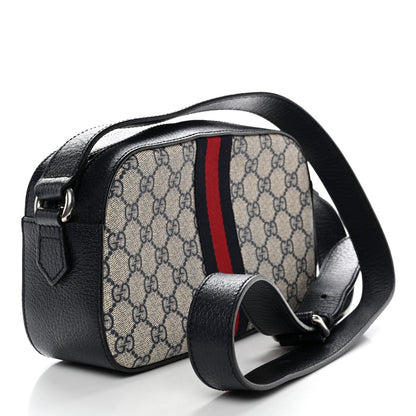 GG Supreme Monogram Textured Dollar Calfskin Web Small Ophidia Camera Bag Beige Blue