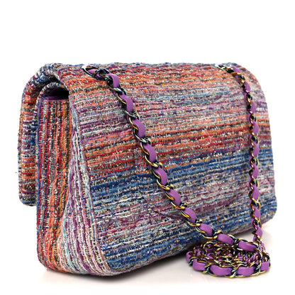 Tweed Quilted Medium Double Flap Blue Pink Orange