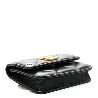 Lambskin Enamel Quilted Pending CC Flap Belt Bag Black