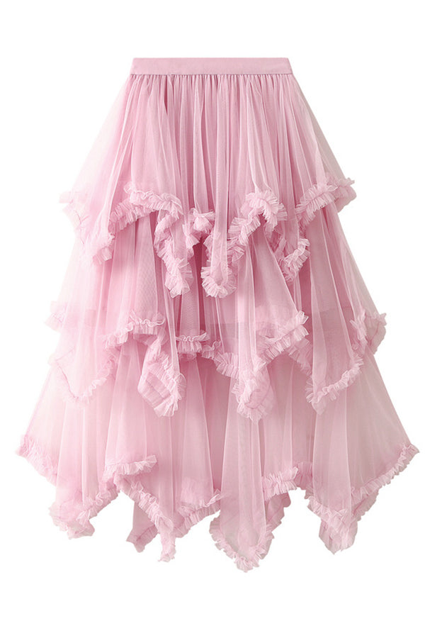 Falda de pastel de longitud media cintura alta gran oscilación esponjosa hada vestido de gasa falda larga