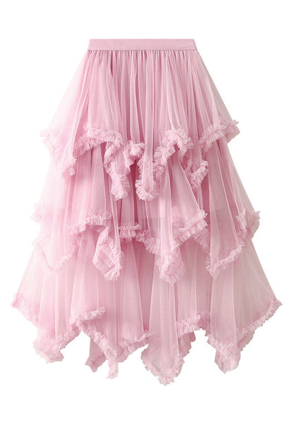 Falda de pastel de longitud media cintura alta gran oscilación esponjosa hada vestido de gasa falda larga